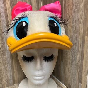 Disney Daisy Duck Plush Visor Hat with Pink Bow and Yellow Bill